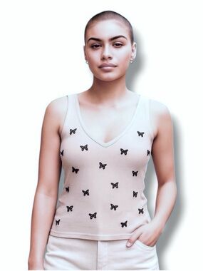 SHEIN Butterfly Embellished V-Neck Tank Top Size Medium 🍭
